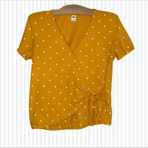 3/$30 Old Navy Mustard Yellow Polka Dot Wrap Top